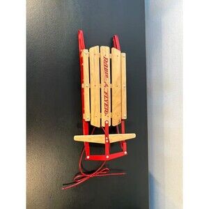 Radio Flyer Miniature Sled Wood Slat Red Steel Runners Model Display